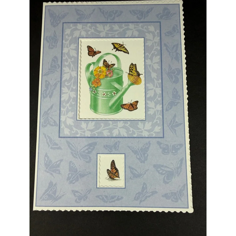 VTG PVA Friendship Greeting Cards Set 5 Blue Floral Butterfly Note Cards